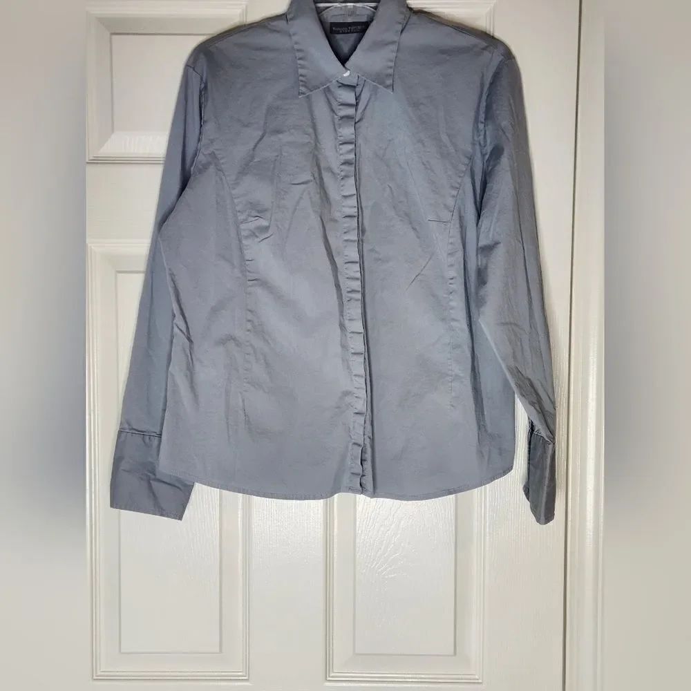 Banana Republic Stretch L Light Gray Cotton Blend Lngslv Buttons Up Women Shirt